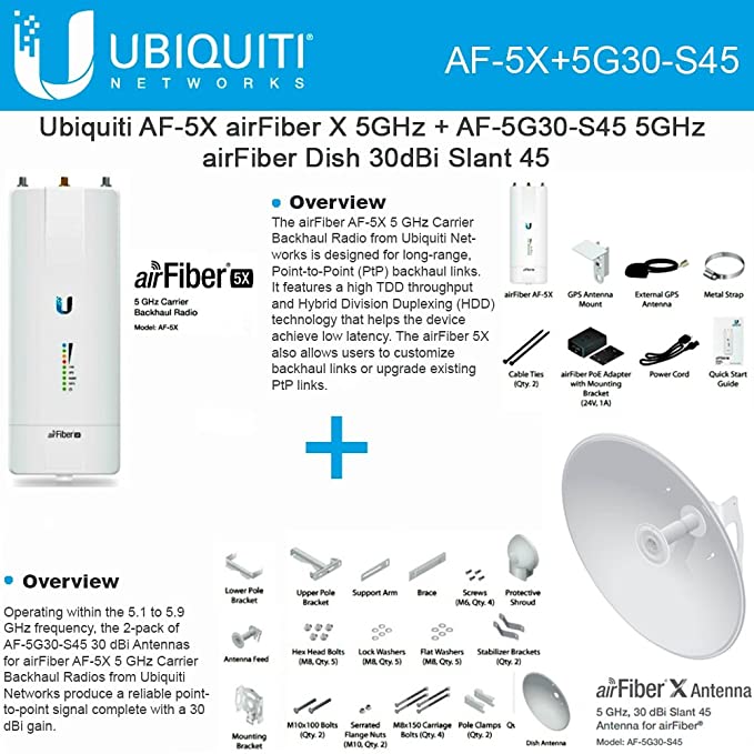 Ubiquiti UniFi airFiber Dish, 5GHz 30dBi, Slant 45