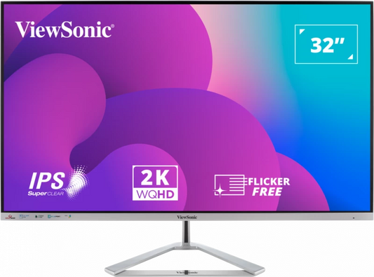 Viewsonic 32" wide, SuperClear „¢ IPS, silver color, art slim 3 sided frameless, 2560x1440 (WQHD), HDR