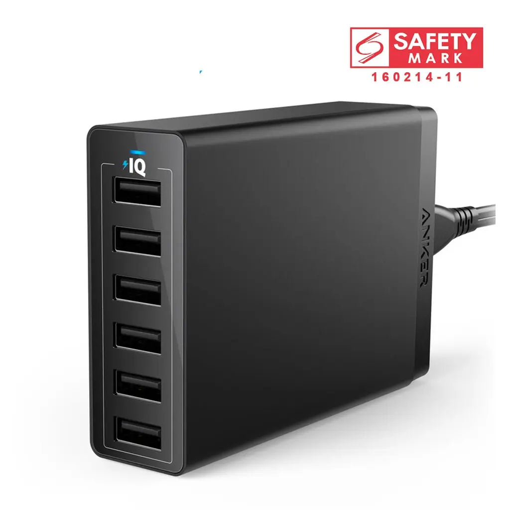 ANKER POWERPORT 6 60W 12A 6-PORT DESKTOP CHARGER SG PLUG (BLACK)