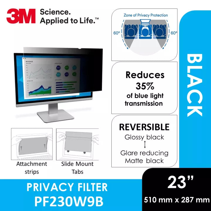 3M Privacy Filter for 23.0" Widescreen Monitor (16:9 aspect ratio) 510 mm x 287 mm