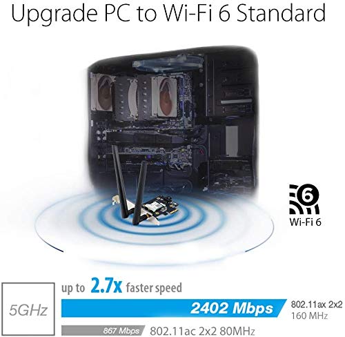 Asus AX3000 Dual Band PCI-E WiFi 6 (802.11ax) Supporting 160MHz, Bluetooth 5.0 Interface: PCI-E Adap