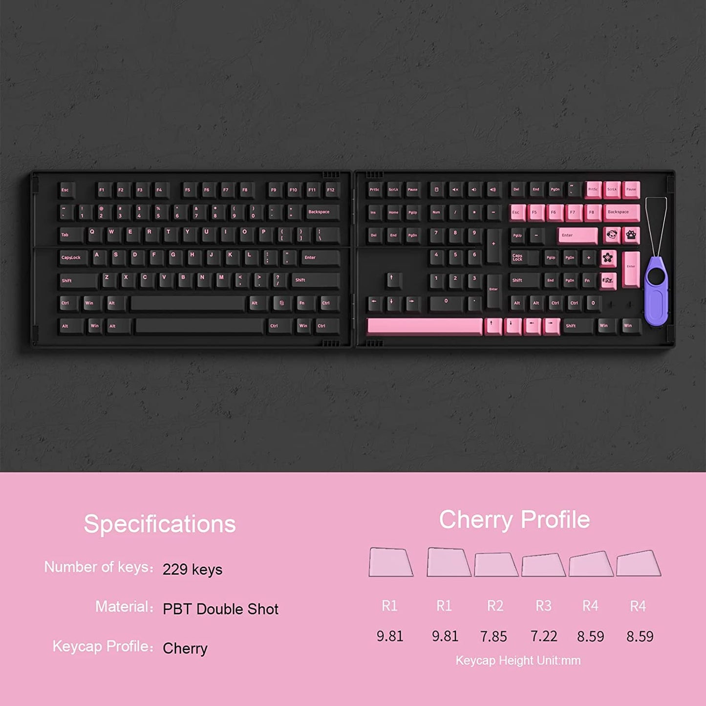 AKKO Keycap - Cherry Profile - Black & Pink The Dancer (229pcs)