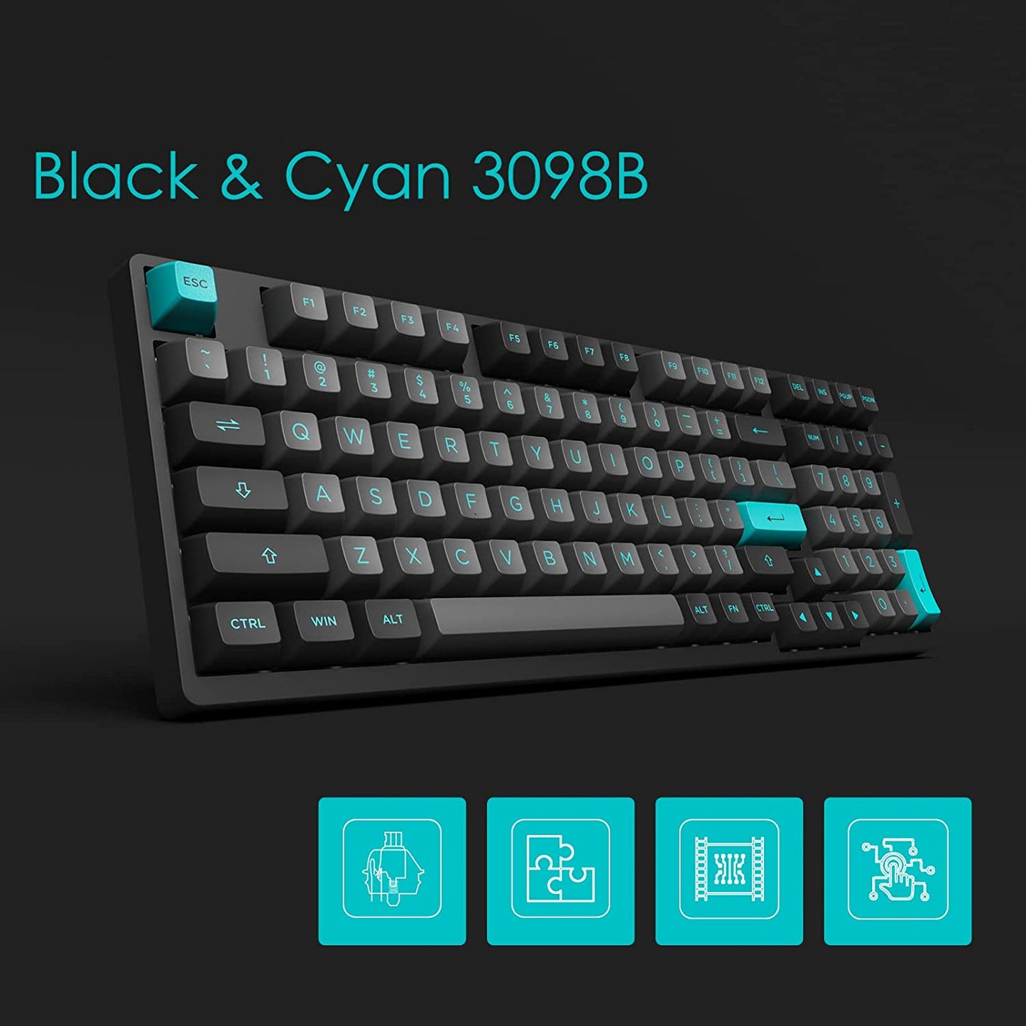 AKKO 3098B RGB HS Black & Cyan Multi-mode Akko Jelly White