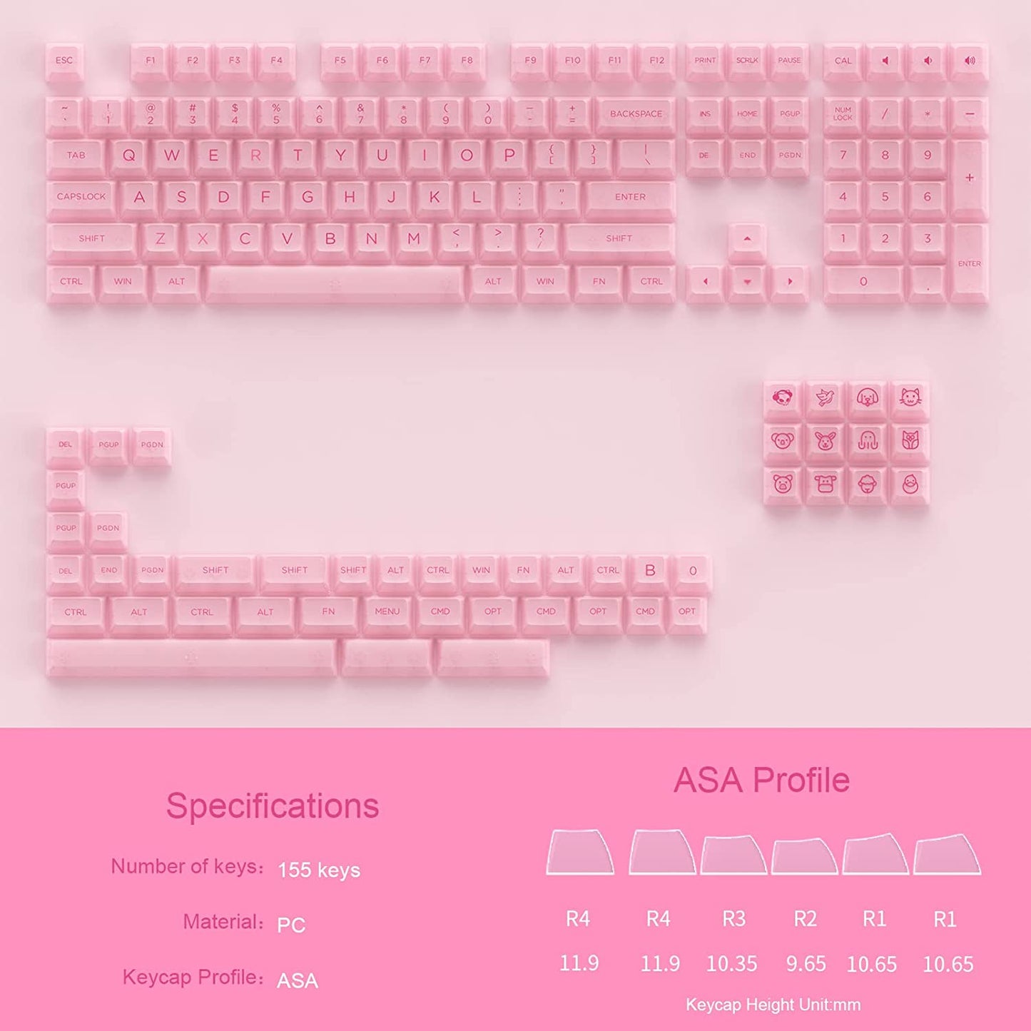 AKKO Keycap - ASA Profile - Clear Transparent Pink (155pcs Polycarbonate)