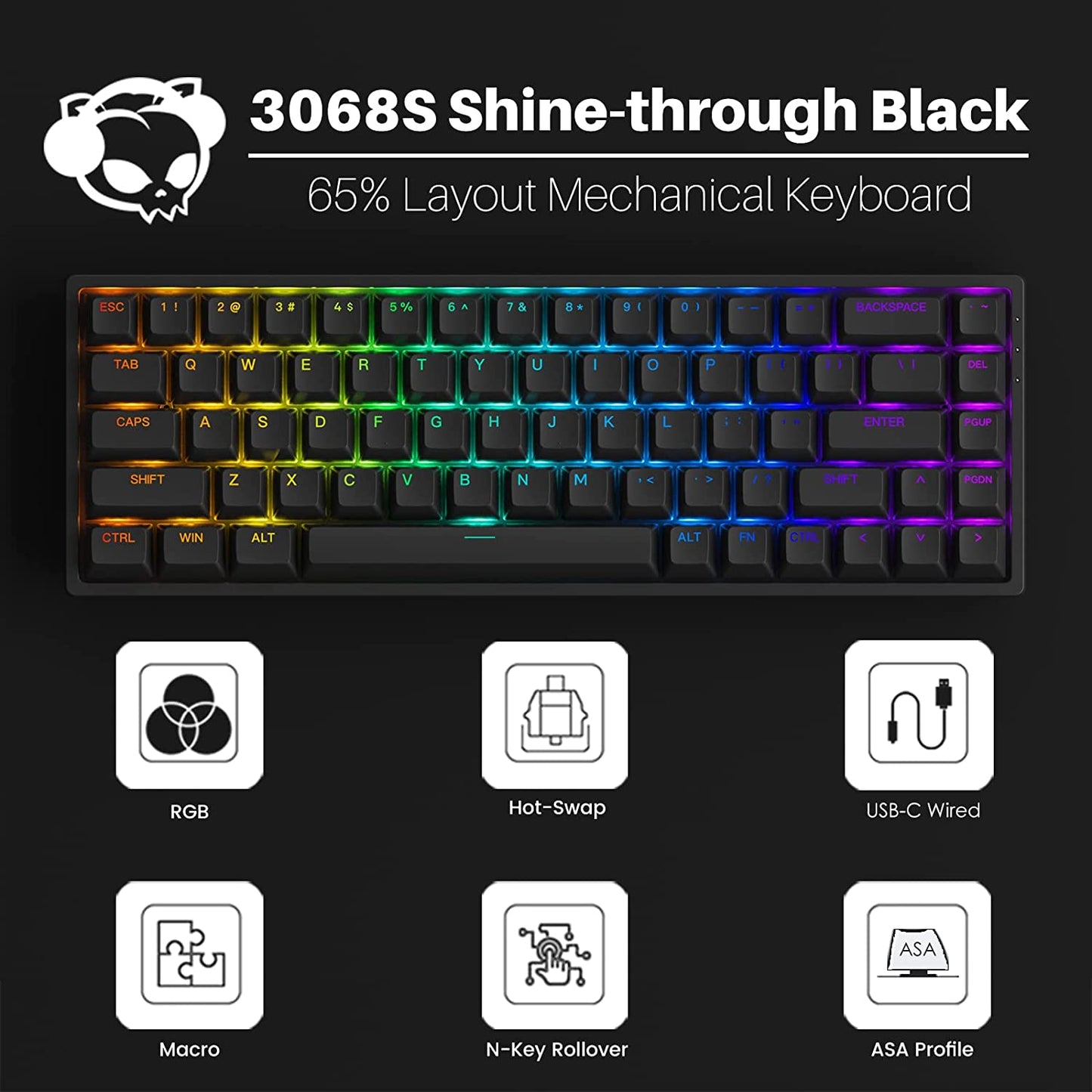 AKKO 3084S Shine-Through ASA Keyboard Black Akko Jelly Pink