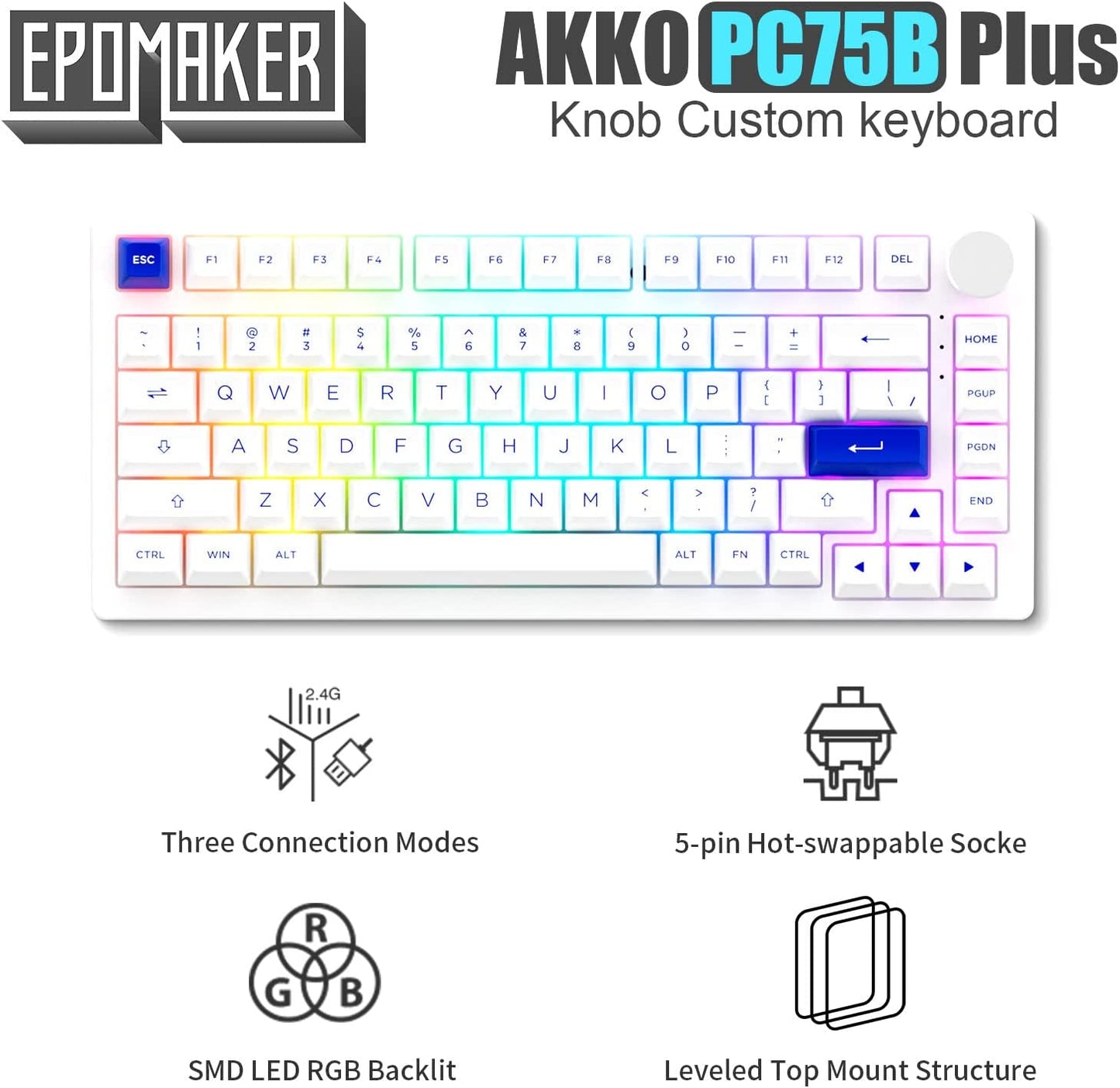 AKKO Keyboard PC75B Plus Black & Silver Akko Jelly Pink